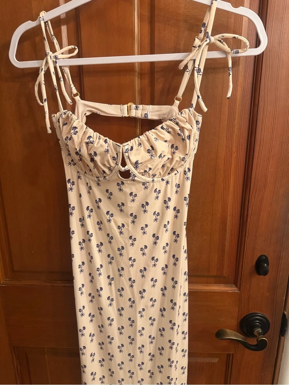 Montce Cream Mini Floral Maxi Slip Dress with Tie Straps - Picture 3 of 3
